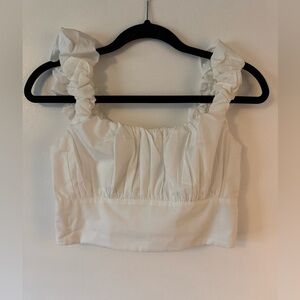 Abercrombie & Fitch White Ruffle Strap Smocked Crop Top
